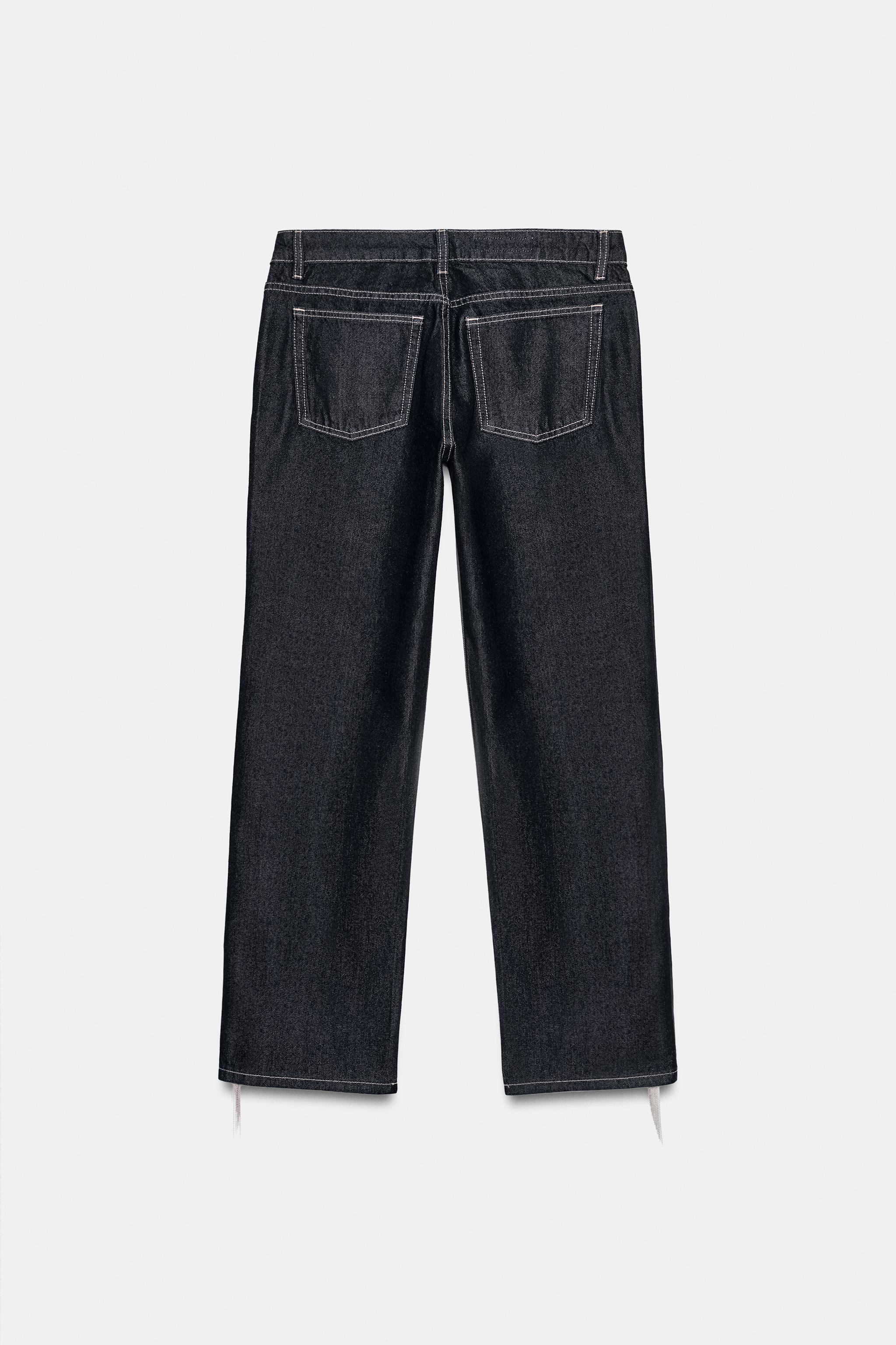 TRF LOW RISE FRINGED STRAIGHT LEG JEANS